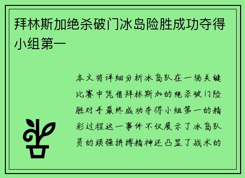 拜林斯加绝杀破门冰岛险胜成功夺得小组第一