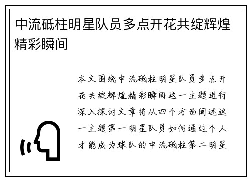 中流砥柱明星队员多点开花共绽辉煌精彩瞬间
